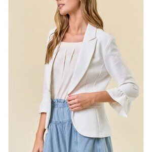 Doe & Rae 3/4 Ruffle Sleeve Solid Blazer